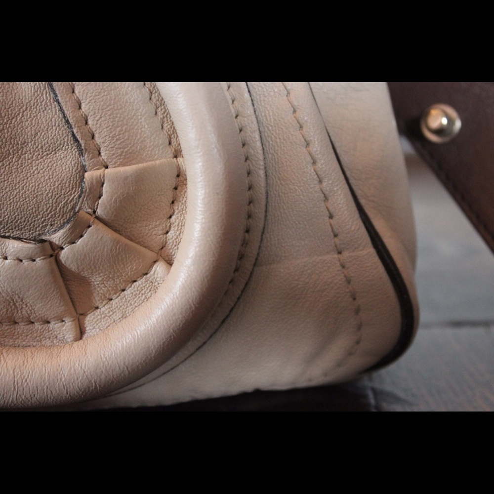 Chloe Cream and Brown Leather Satchel with Curved Design - Picture 2 of 13